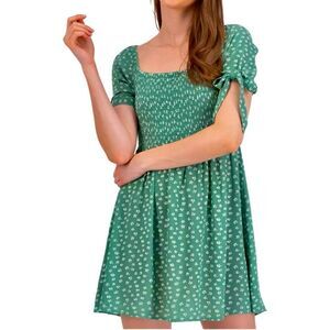 American Eagle Outfitters AE Floral Tie-Sleeve Smocked Mini Dress Size M NWT